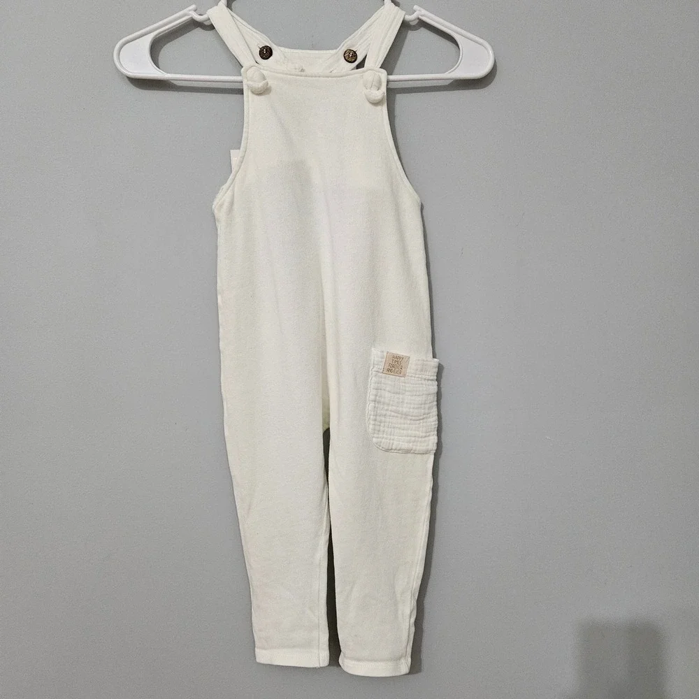 New Zara Baby Knit‎ Overalls Cream White Cotton Jumpsuit 2-3 Years